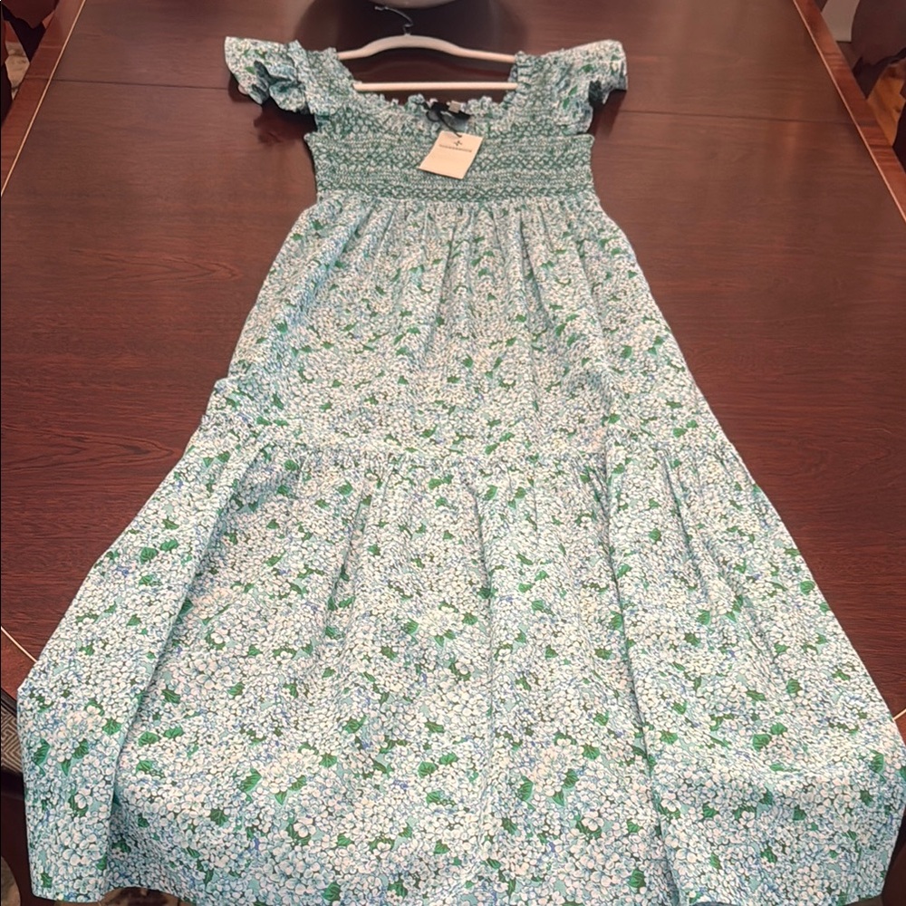 NWT Tuckernuck Green and Blue Floral Smocked Flutter Sleeve Dress XXS